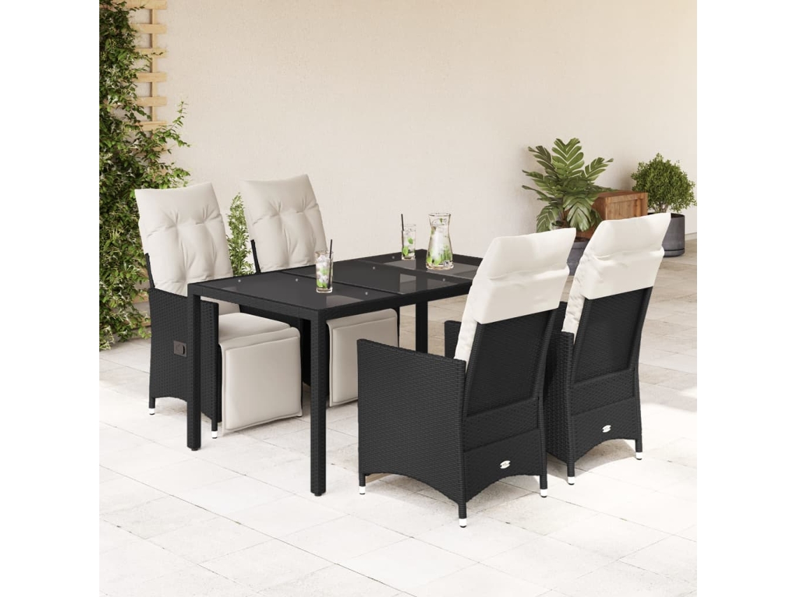 Juego de comedor de jardín de 5 piezas con cojines de mimbre negros de DKD Home Decor