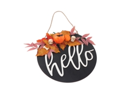 Letrero Redondo De Madera Para Puerta De Estilo Rústico Con Hoja De Calabaza Morada Decorativa Para Halloween Y Navidad.