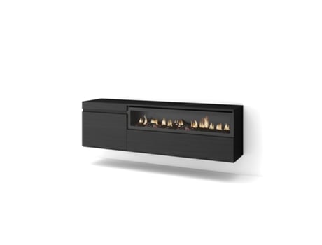 Mueble TV Televisión 150x45x35cm Para TV hasta 65 Chimenea eléctrica Colgado Suspendido Negro