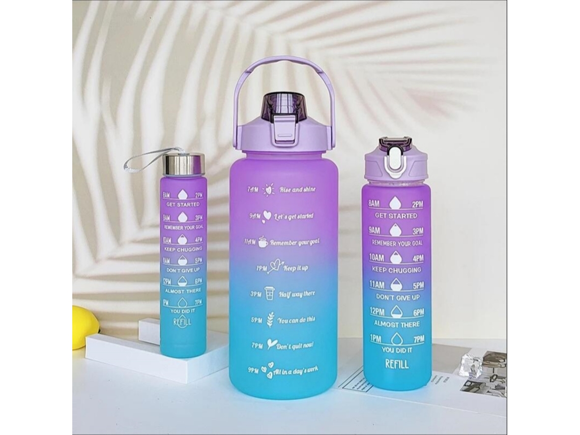 Juego de 3 vasos de plástico con efecto degradado, botellas deportivas de gran capacidad. Mdug (morado y azul)