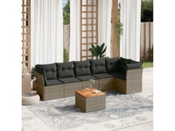 Conjunto de sofá de jardín de 7 piezas con cojines, mimbre gris, DKD Home Decor