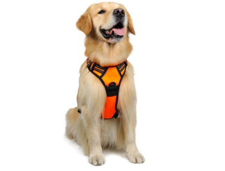 Arneses para mascotas con collar para perro, chaleco Oxford reflectante ajustable, clip para correa delantera/trasera, naranja - S ZMDECQNA