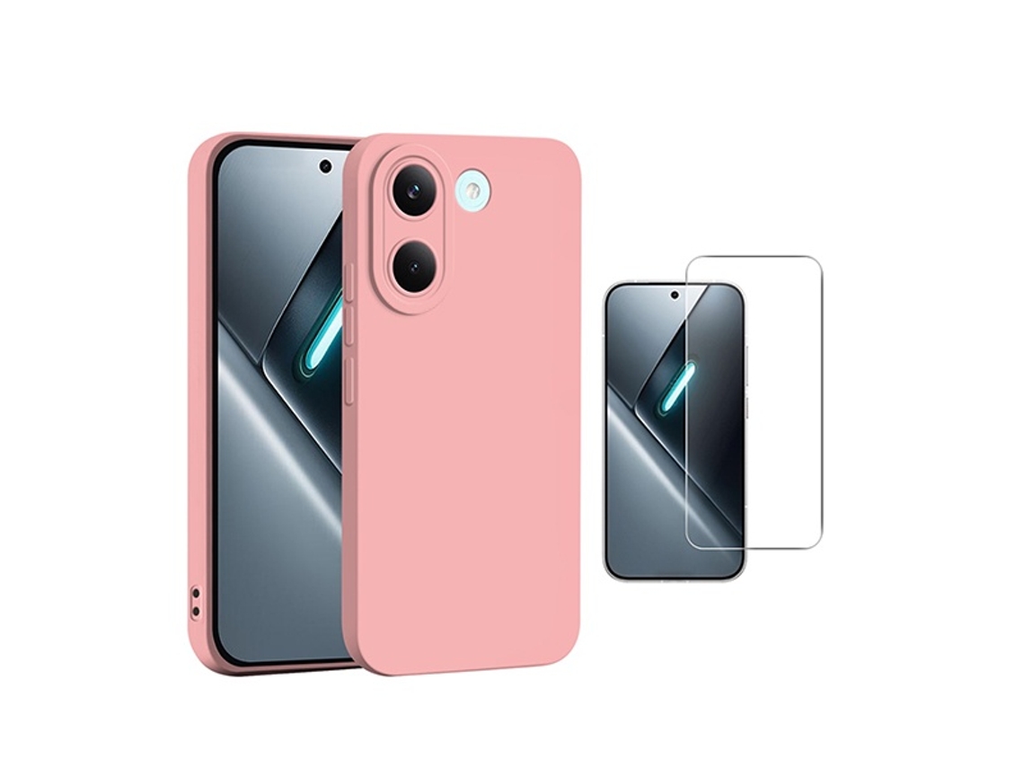 Kit Vidro Clearglass Capa Silicone Líquido Phonecare Para Xiaomi Poco X8 Pro - Rosa