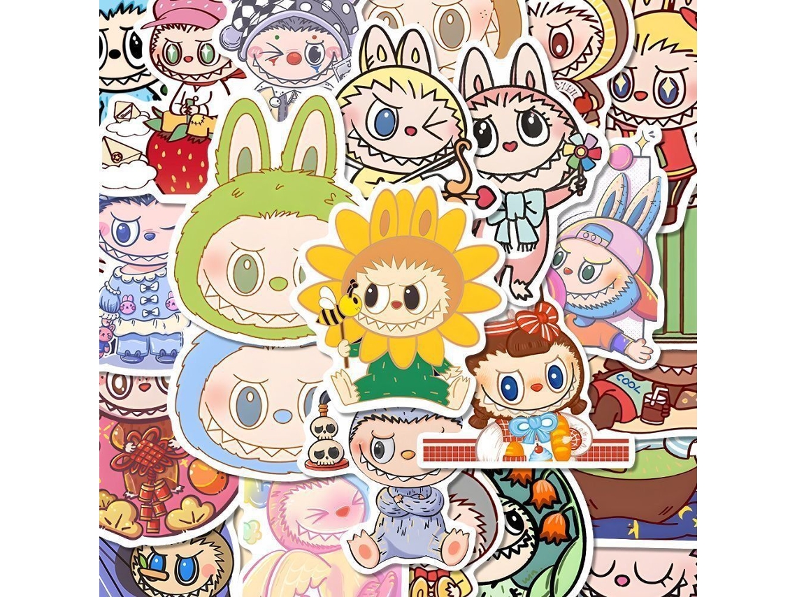 80 pegatinas de monstruos Labubu, lindas calcomanías impermeables de dibujos animados para botellas de agua, computadoras portátiles, patinetas y álbumes de recortes. Viewleaf