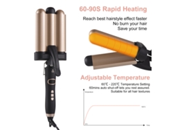 Pretfy Rizador De Pelo De 3 Barras 32mm Con Temperatura Ajustable Y Pantalla Lcd