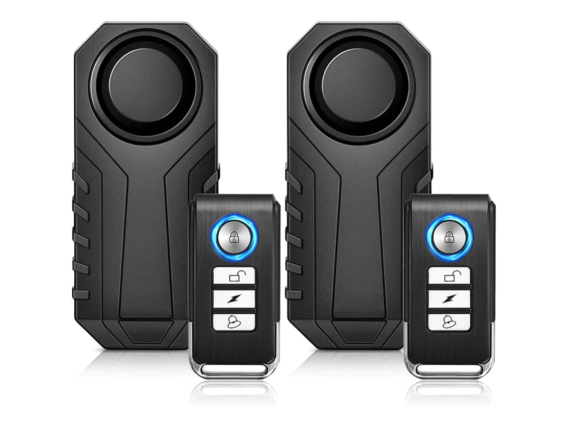 Sistema de alarma para bicicleta (2 unidades), alarma antirrobo inalámbrica de 113 dB para bicicleta y motocicleta con control remoto e impermeable.