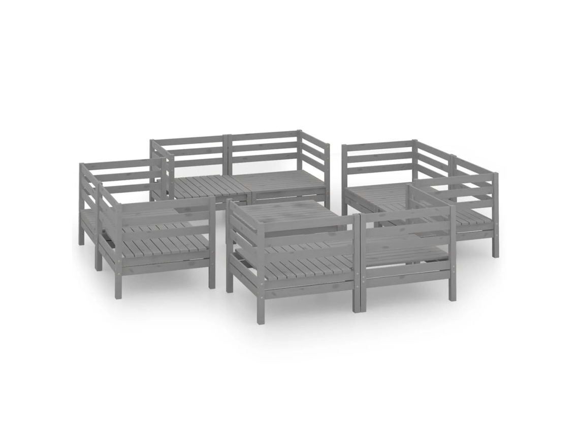 Conjunto 9 de muebles de jardín VIDAXL madera maciza de pino gris