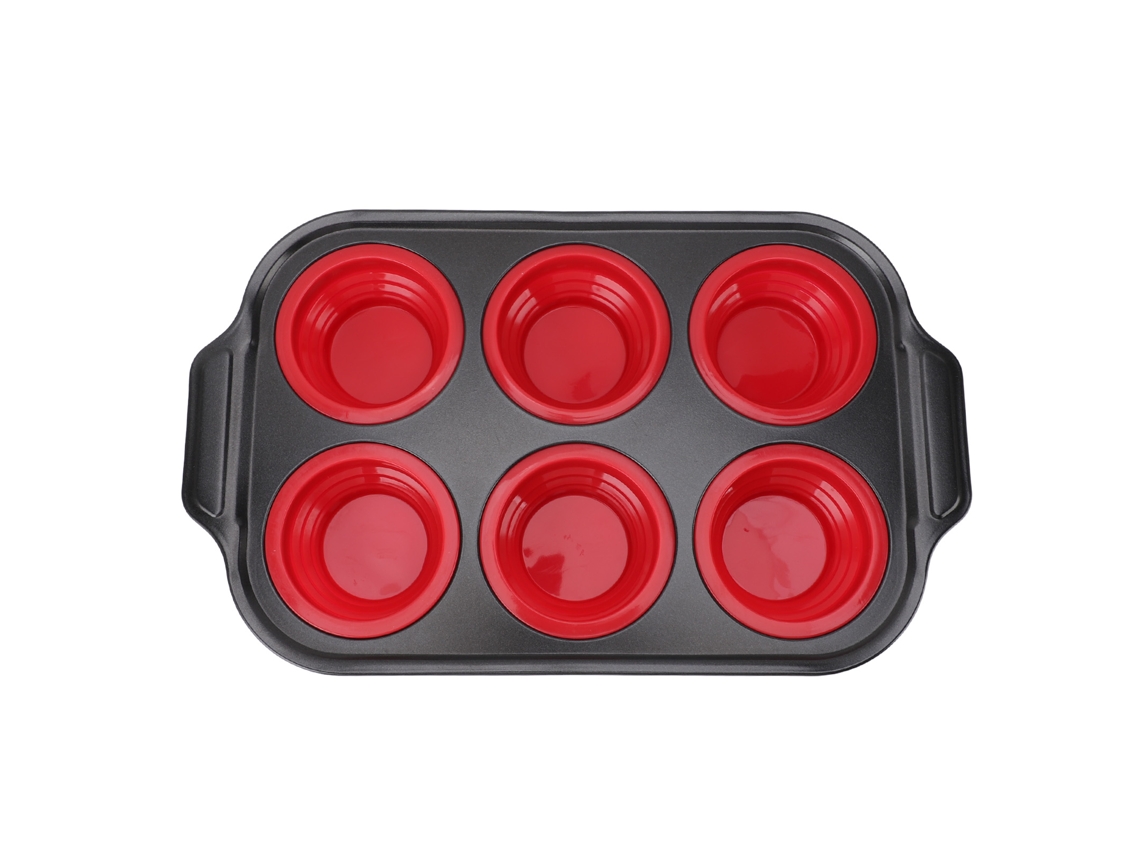 Bandeja de silicona para cupcakes (sin marca) con conexión a presión, 6 moldes, plegable.