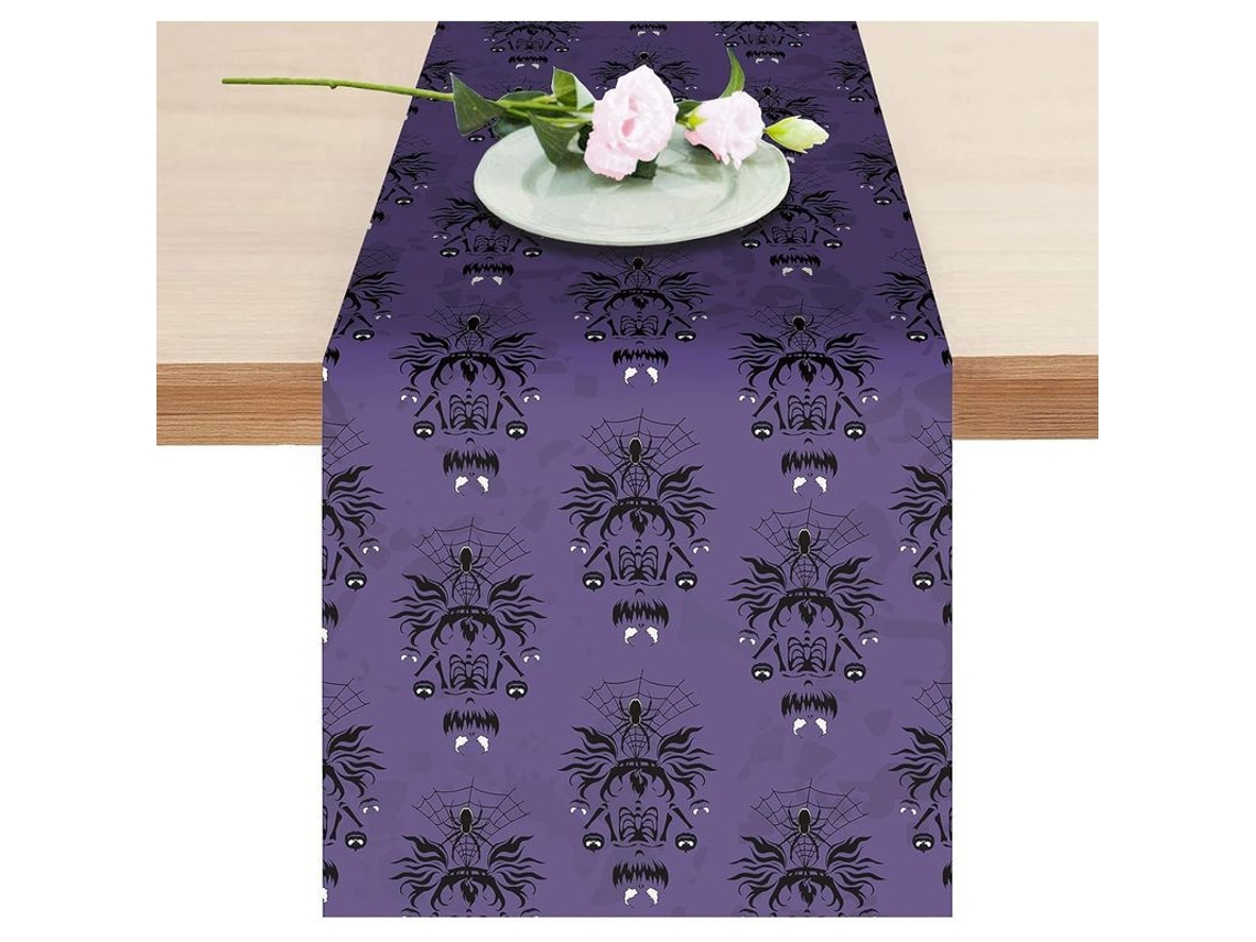 Camino De Mesa De Halloween En Poliéster Con Araña Y Esqueleto - Decoración De Halloween