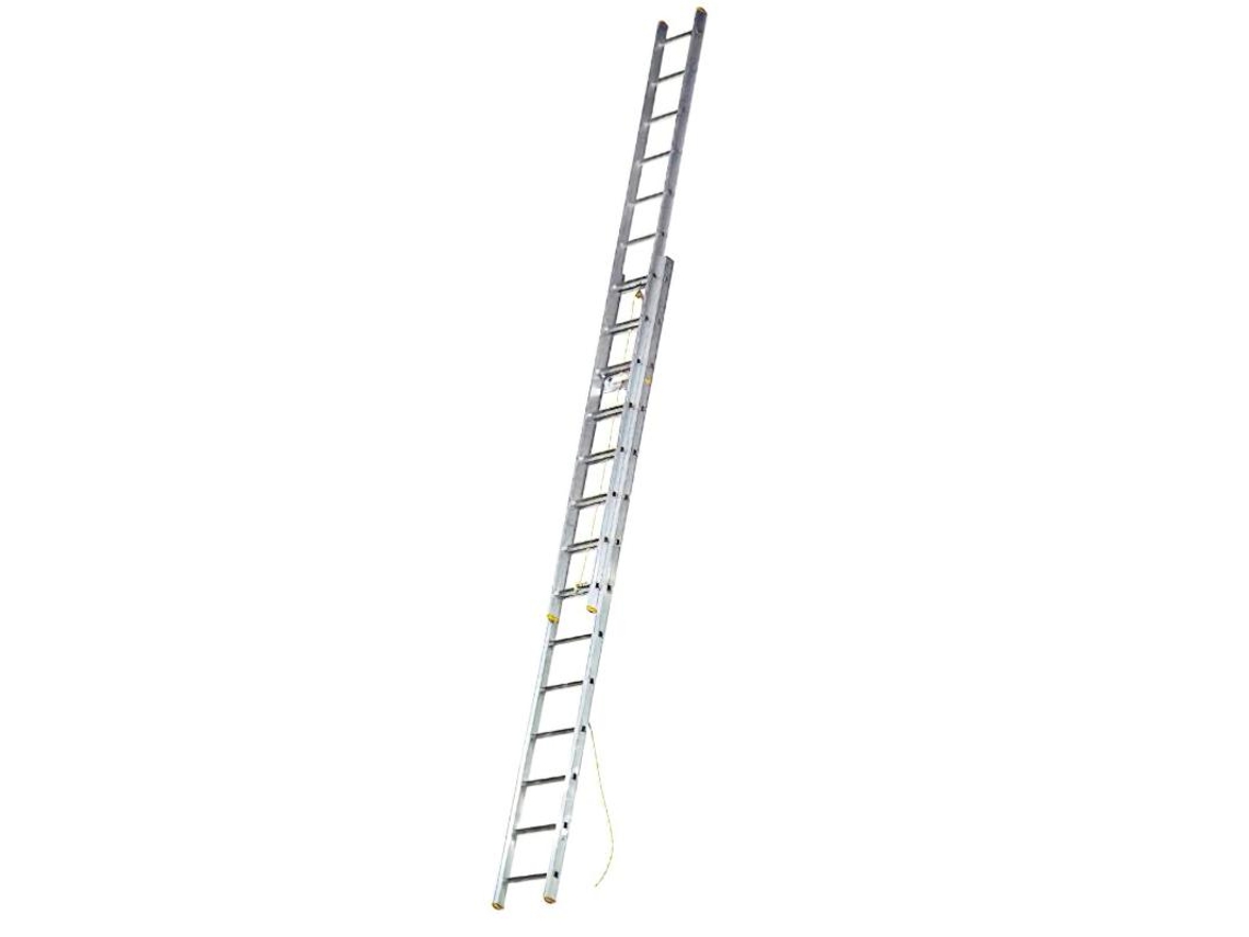 Escalera aluminio 2 tramos mecanica 14 peldaños. plegable, telescópica, antideslizante, resistente