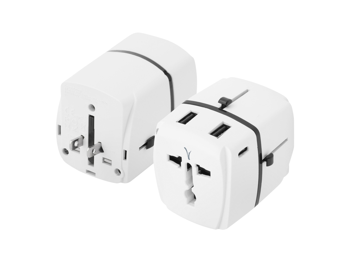 Adaptador de viaje EE. UU. Europa Reino Unido 2 USB 2 USB C Blanco Akashi