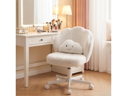 Comhoma Taburete Maquillaje Ruedas Flor, Silla Doble Respaldo Nube, Altura Regulable, Giratoria, Tela Teddy, Blanco