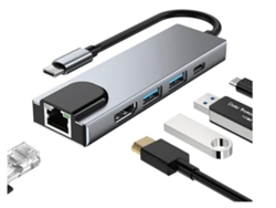 Estación de acoplamiento USB C 5 en 1 compatible con MacBook Pro/Air y dispositivos tipo C gris USHION