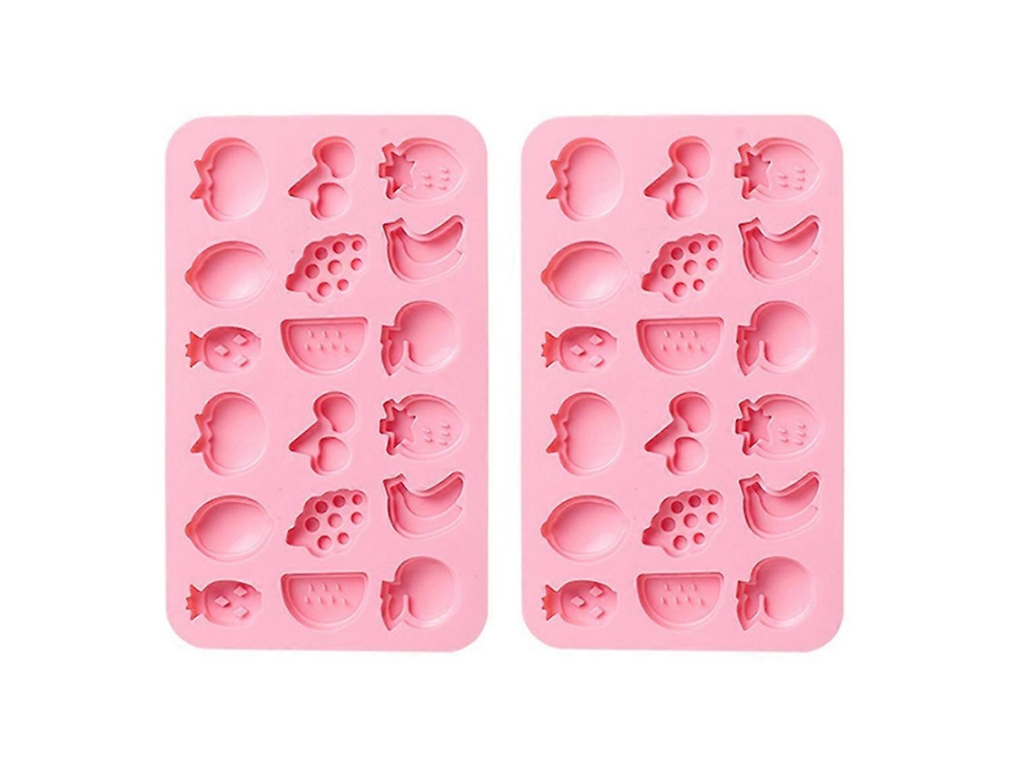 Juego de 2 moldes de silicona para fondant, frutas, hielo y chocolate, para uso doméstico, 21,2 x 12,9 x 1,2 cm, rosa.