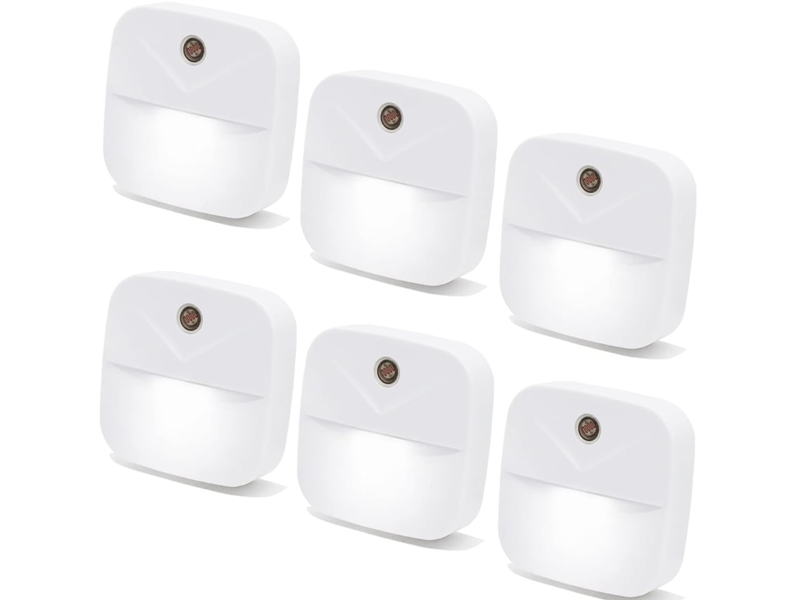 Paquete de 6 luces nocturnas LED blancas con sensor inteligente de anochecer a amanecer. Facpoet