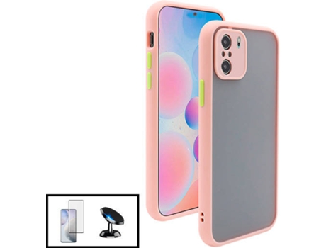 Kit Funda Anti-Choque Cámara Protection, Protector 5D Full Cover y Soporte Magnético de Coche Xiaomi Poco F3 PHONECARE Rosa