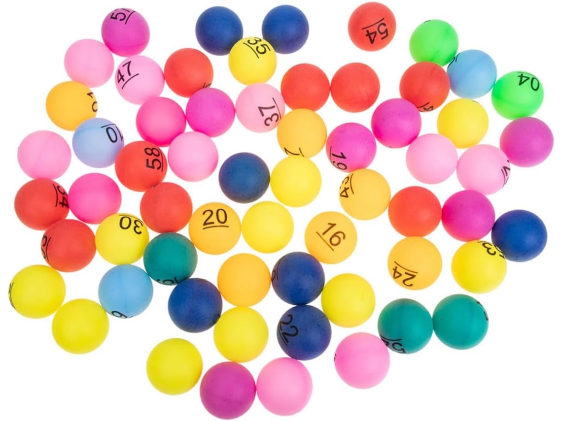 Juego de 90 bolas de plástico coloridas y numeradas.