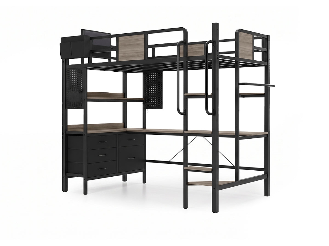 Litera Metalica Juvenil Tena Gris 90cm, Escritorio + 5 Cajones, 90cm, Gris
