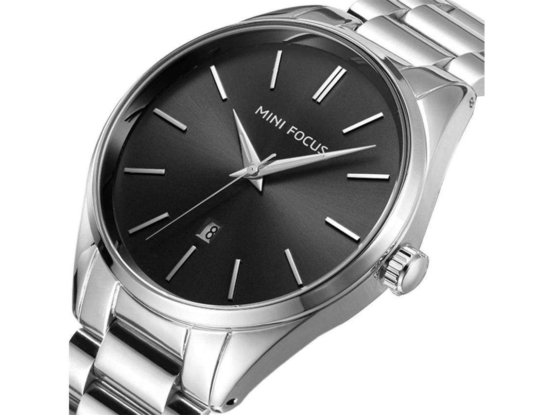 Reloj De Pulsera Hombre De Moda Empresarial Mini Focus Analógico Resistente Al Agua Acero Negro Blanco