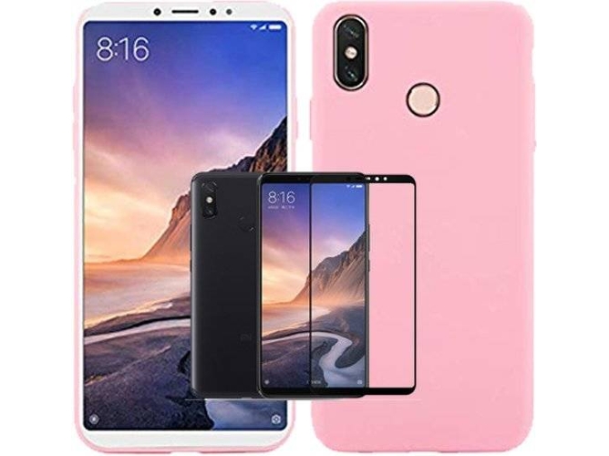Kit Carcasa y Protector de Cristal 5D Full Cover Xiaomi Mi Max 3 Silicona Rosa