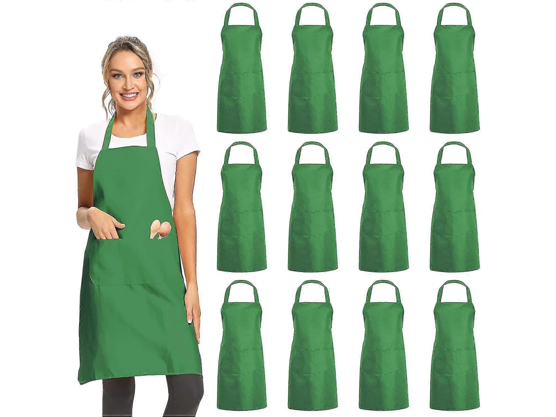 12 Delantal De Barra Liso Con 2 Bolsillos Azul Unisex Para Cocina Restaurante Bbq Pintura Artesanía-fenggeng Verde
