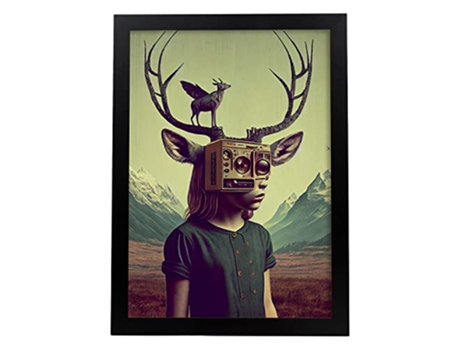 NACNIC Poster Ciervo En Estilo Surrealismo Cinematográfico Ilustraciones Y Grabados De Historieta Abstracta Y Artística A3 Marcos Negros