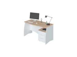 Mesa de escritorio Stil Buc 3 cajones Blanco Artik (Blanco Mate) - Roble Canadian 136 x 74 x 67 cm