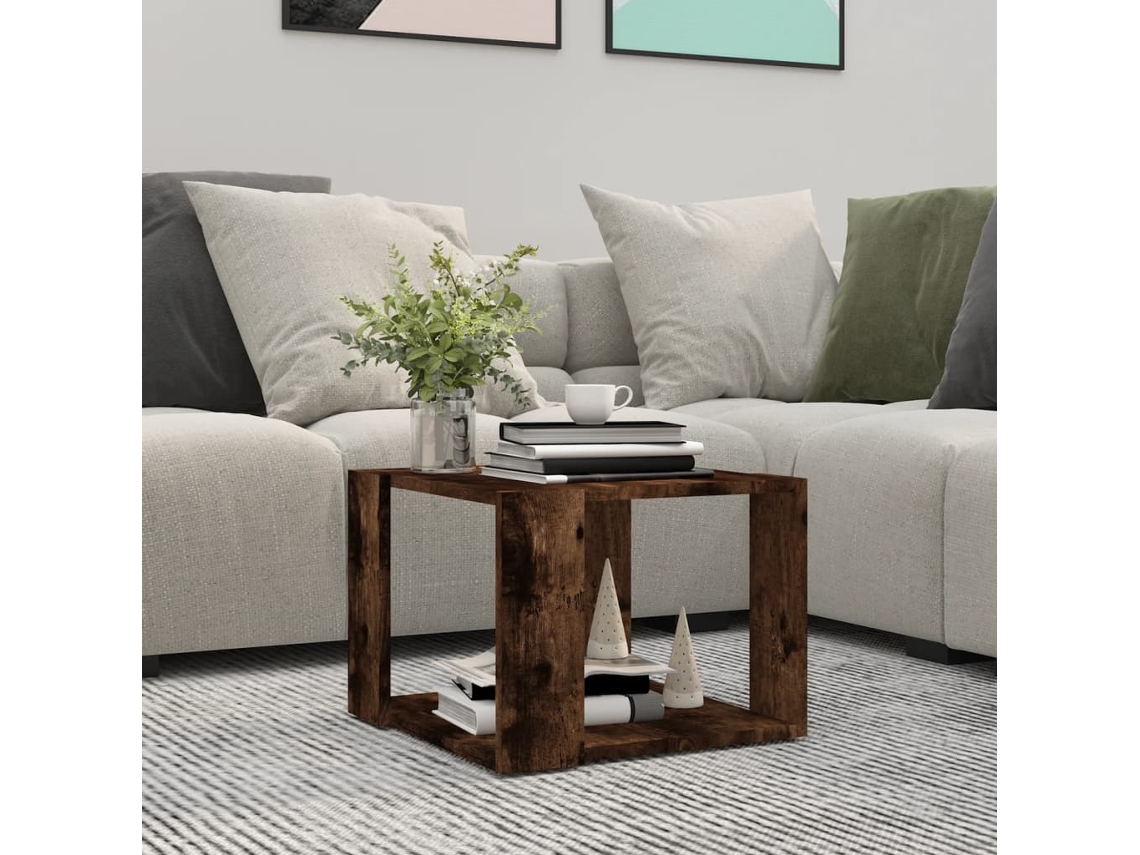 Mesa de Centro de Apoyo 40X40X30 cm en Madera Procesada Color Roble Ahumado