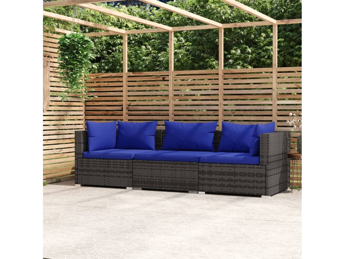Sofá 3 Lugares Com Almofadas Vime Pe Cinzento Dkd Home Decor