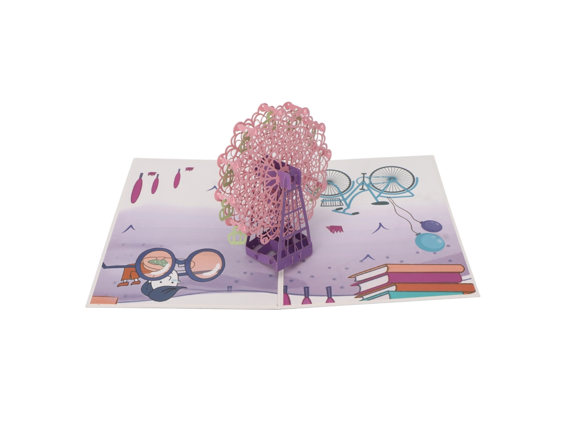 Tarjeta De Felicitación 3d De Rueda De La Fortuna Plegable Multifuncional Para Graduación Cumpleaños Viaje