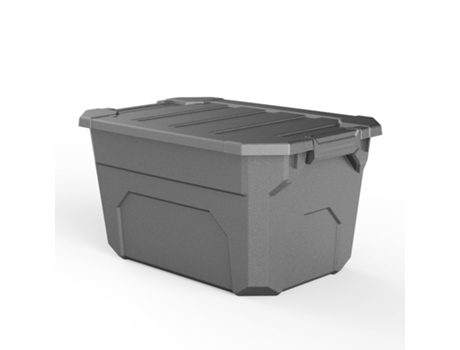 Caja De Ordenamiento Multiusos PLASTIKEN Cargo M 54L Con Cierre Y Tapa Segura. Plata