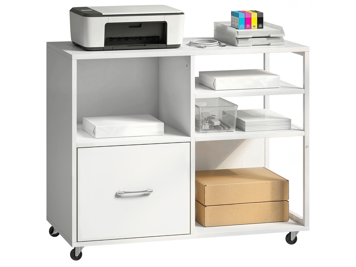 Mueble Para Impresora Con Cajón Y Estantes, Blanco