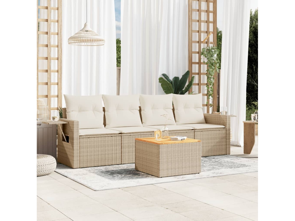 Conjunto de sofá de jardín de 5 piezas con cojines, mimbre sintético beige, Dkd Home Decor