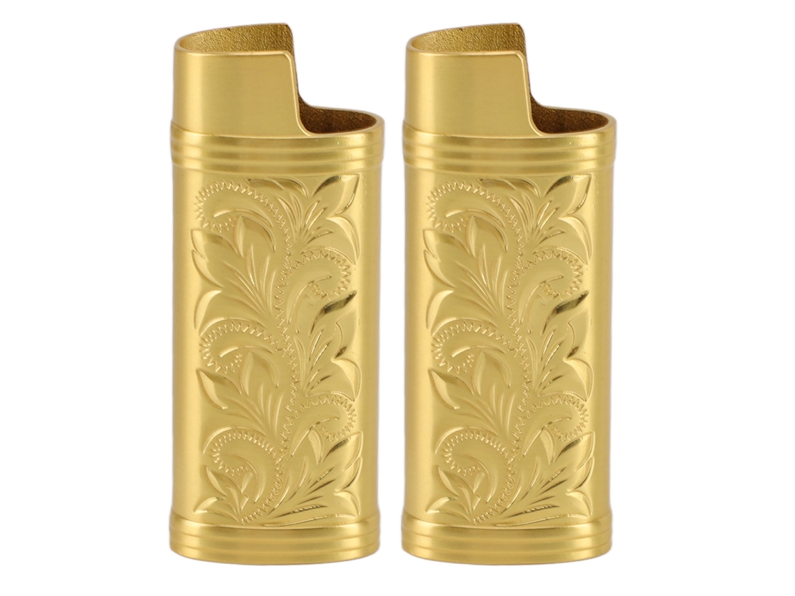 Estuche Para Encendedor Retro De 2 Piezas, Compacto, Con Estampado Floral 3d, De Aleación De Zinc, Funda Protectora Dorada