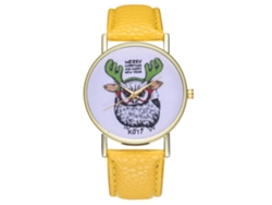 Reloj De Pulsera Para Hombre De Cuarzo Con Correa De Cuero Patrón Animal Amarillo