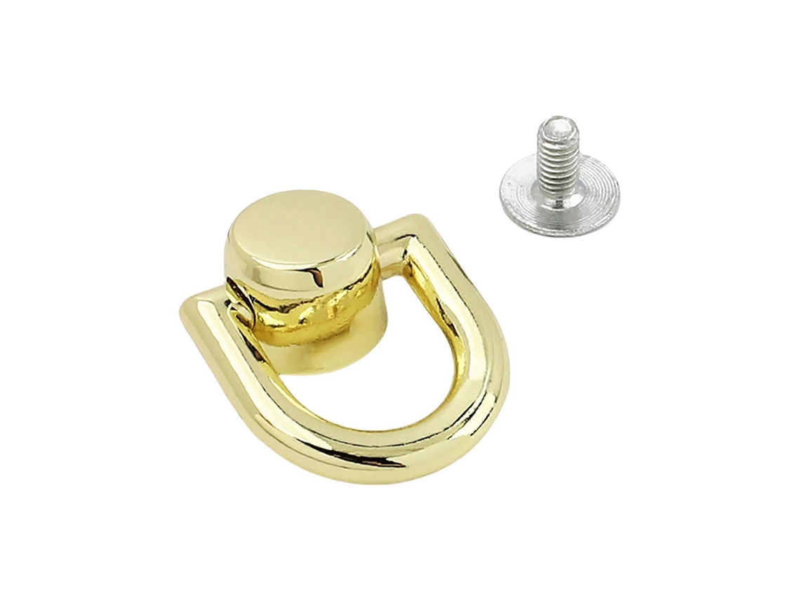 Anillos giratorios con cabezales en forma de D para la confección de bolsos, accesorios de marroquinería y detalles en oro claro.