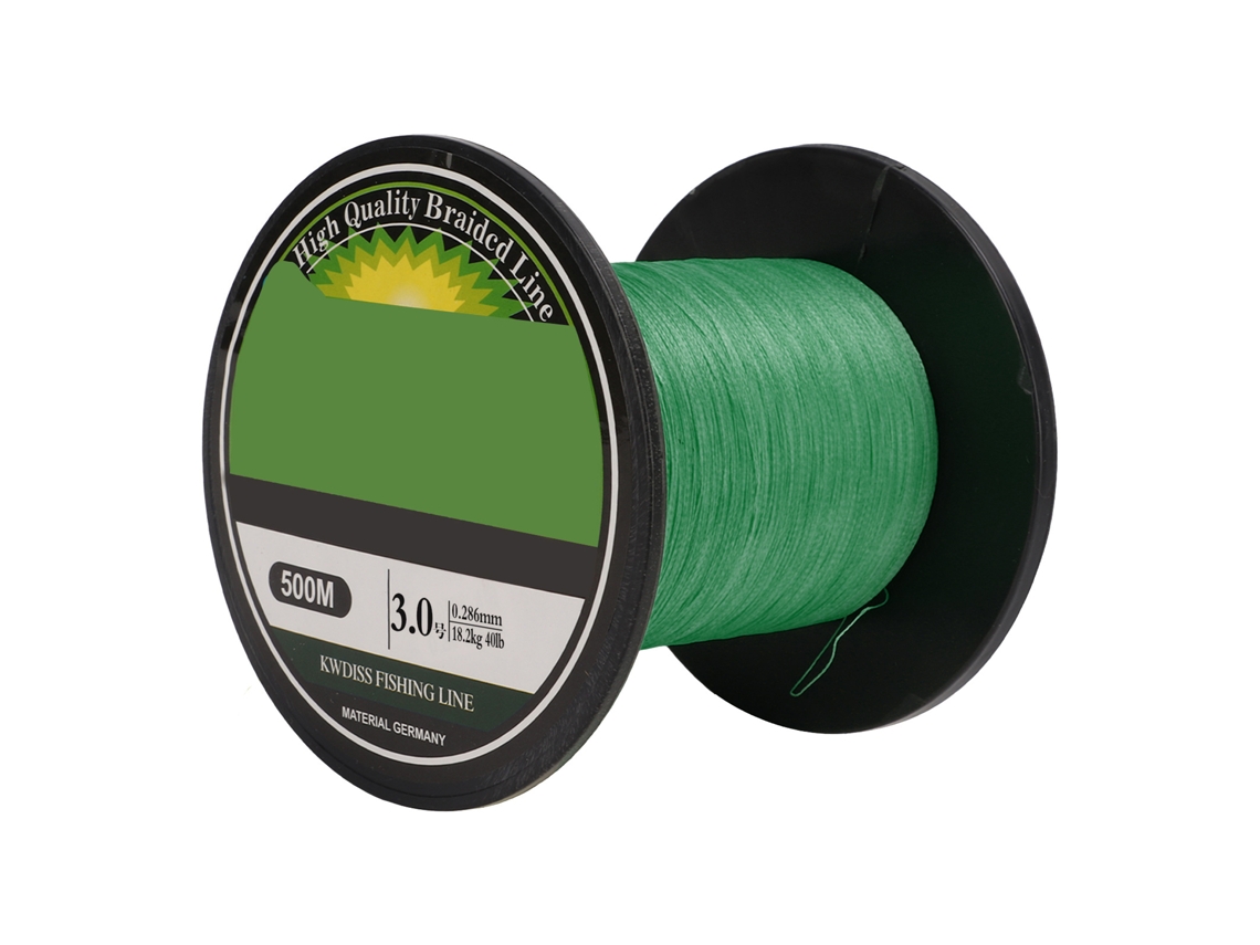 Hilo de pesca trenzado de 4 hebras, 500 m, PE, ultrarresistente, sin elasticidad, para pesca en el mar, color verde.