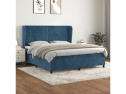 Cama Box Spring Con Colchón Terciopelo Azul Oscuro 180x200 Cm