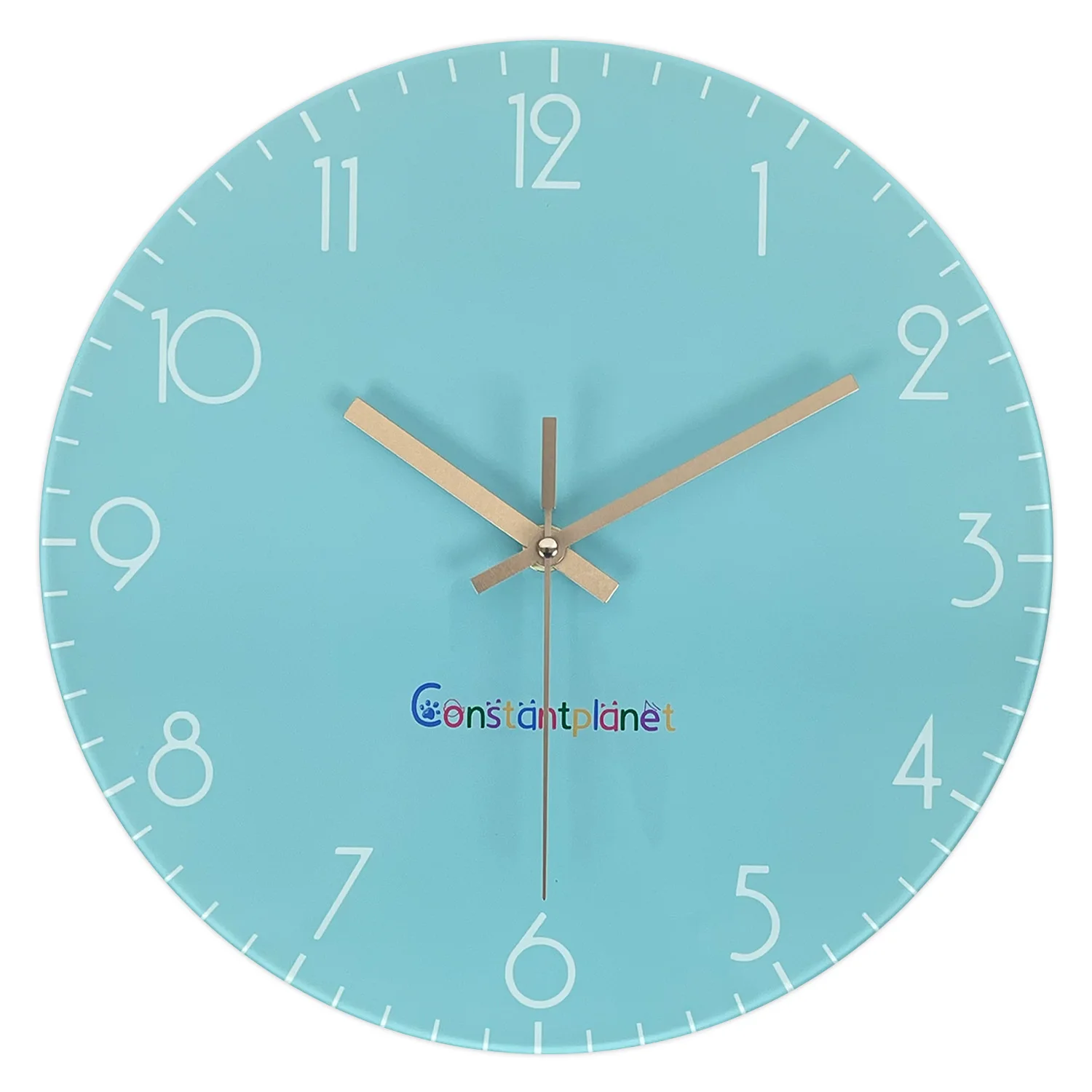 Reloj de pared Leisure Lake con diseño azul, cristal templado (35,5 cm), reloj de cuarzo silencioso.