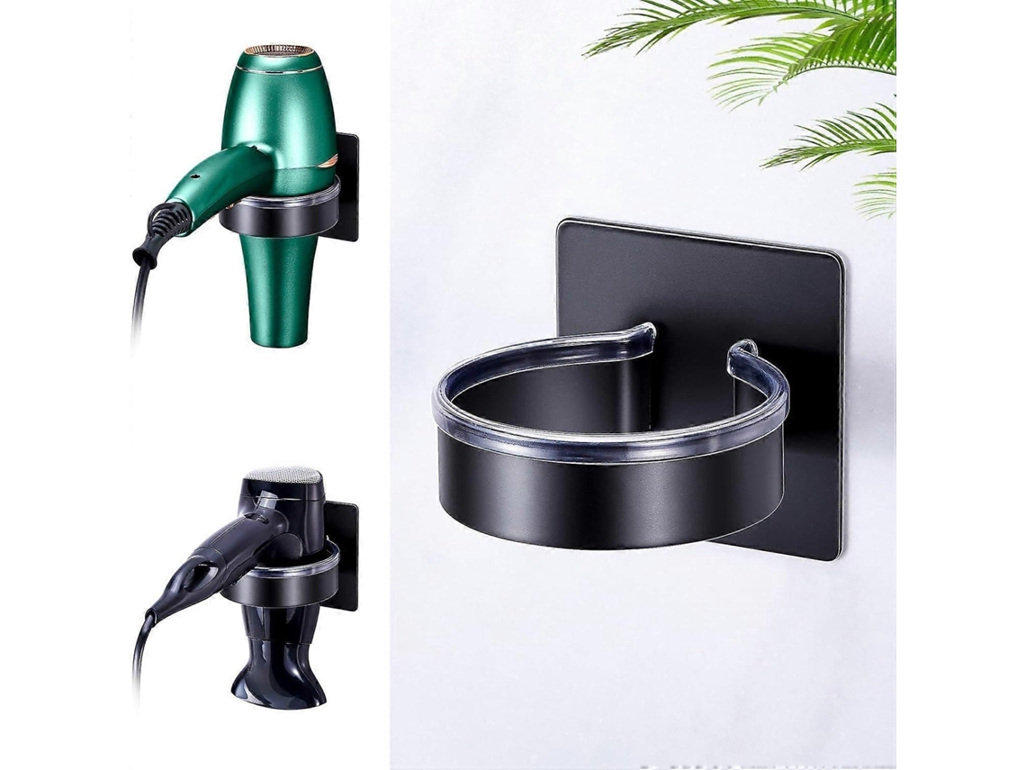 Soporte de pared para secador de pelo, fácil instalación, autoadhesivo, para baño y salón de belleza GOKOCO (negro)