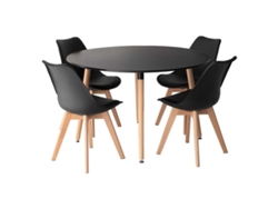 Mesa redonda MARTHA 120cm y 4 sillas NORA negro HAPPY GARDEN