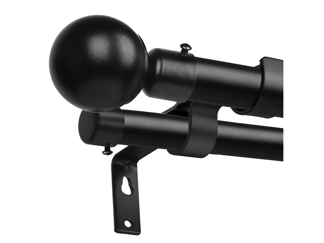 Barra de cortina doble extensible moderna de metal negro