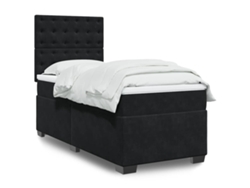 Cama Box Spring Con Colchón Terciopelo Negro 80x200 Cm