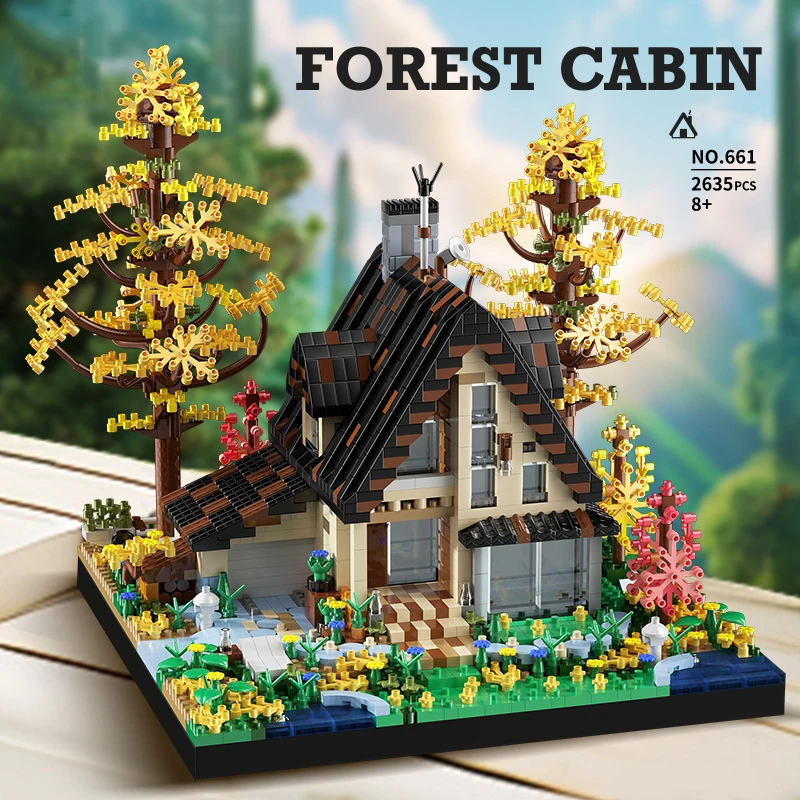 Escenas Urbanas Creativas, Bloques De Construcción En Miniatura, Arquitectura De Cabañas En El Bosque, Juguetes Para Ensamblar