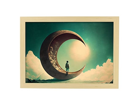 NACNIC Poster En La Luna En Estilo Surrealismo Cinematográfico Ilustraciones Y Grabados De Historieta Abstracta Y Artística A3 Marcos Madera