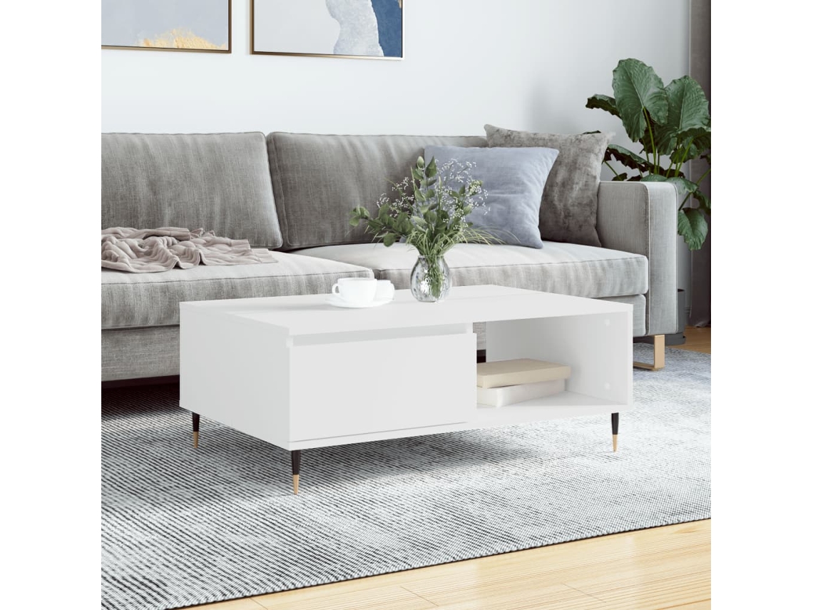 Mesa De Centro Madera De Ingeniería Blanco 90x60x35 Cm