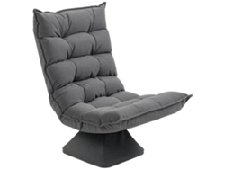 Sillón de salón relajante con rotación de 360° y respaldo ajustable, diseño capitoné, tejido de lino, gris jaspeado.