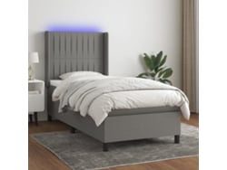 Cama Box Spring Colchón Y Luces Led Tela Gris Oscuro 90x190 Cm