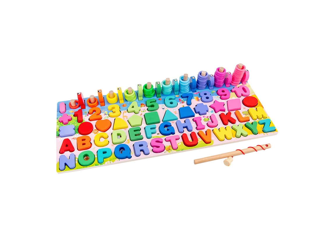 Juego de rompecabezas numérico de madera con juego de pesca magnético y tablero logarítmico - Juguete Montessori para niños - Educativo preescolar