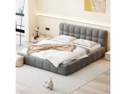 Cama Tapizada En Gris, 140x190 Cm, Cabecero Blando, Plataforma, Base De Láminas.